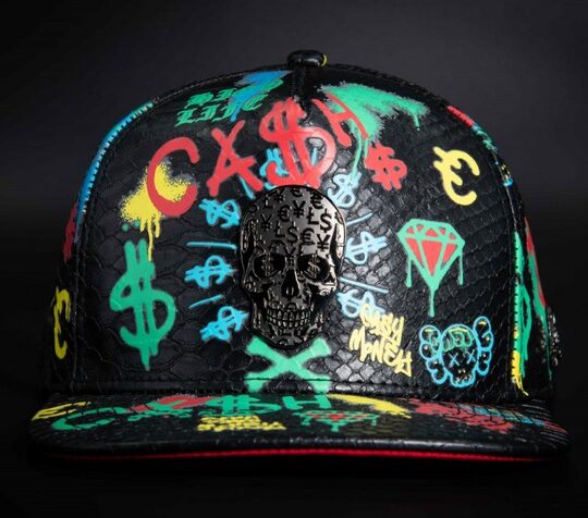 SKULL WITH SNAKE SKIN AND FULL PRINT SNAPBACK