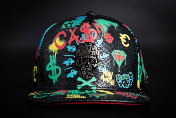 SKULL WITH SNAKE SKIN AND FULL PRINT SNAPBACK